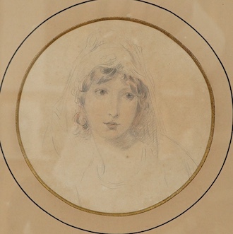 W. T. Toffin, after Sir Thomas Lawrence (1769-1830), Portrait of Lady Augusta Lowther (née Fane), Countess of Lonsdale, inscribed verso, tondo, watercolour and pencil wash, 13.5cm diameter
